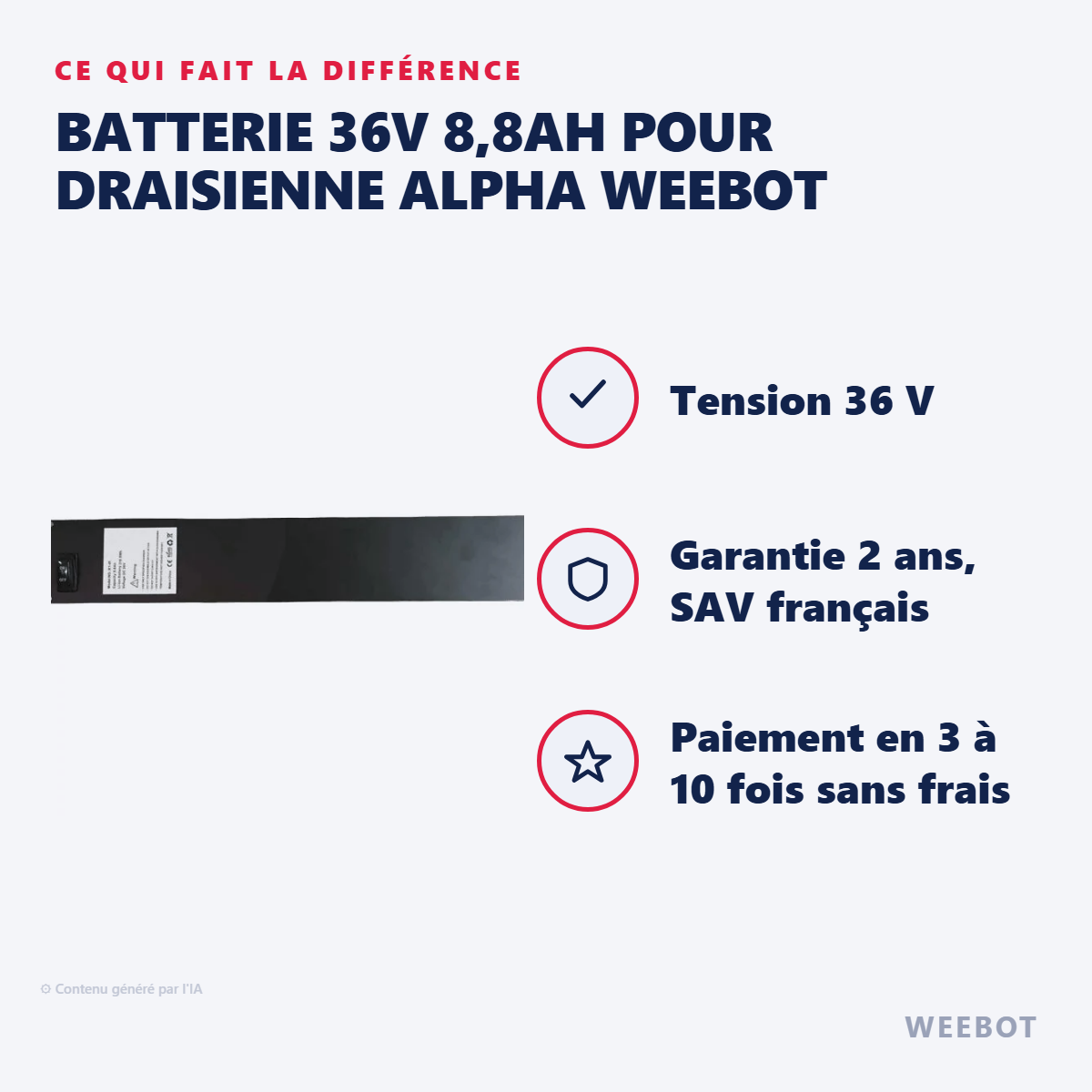 Batterie 36V 8,8AH pour Draisienne Alpha  Weebot : les points forts
