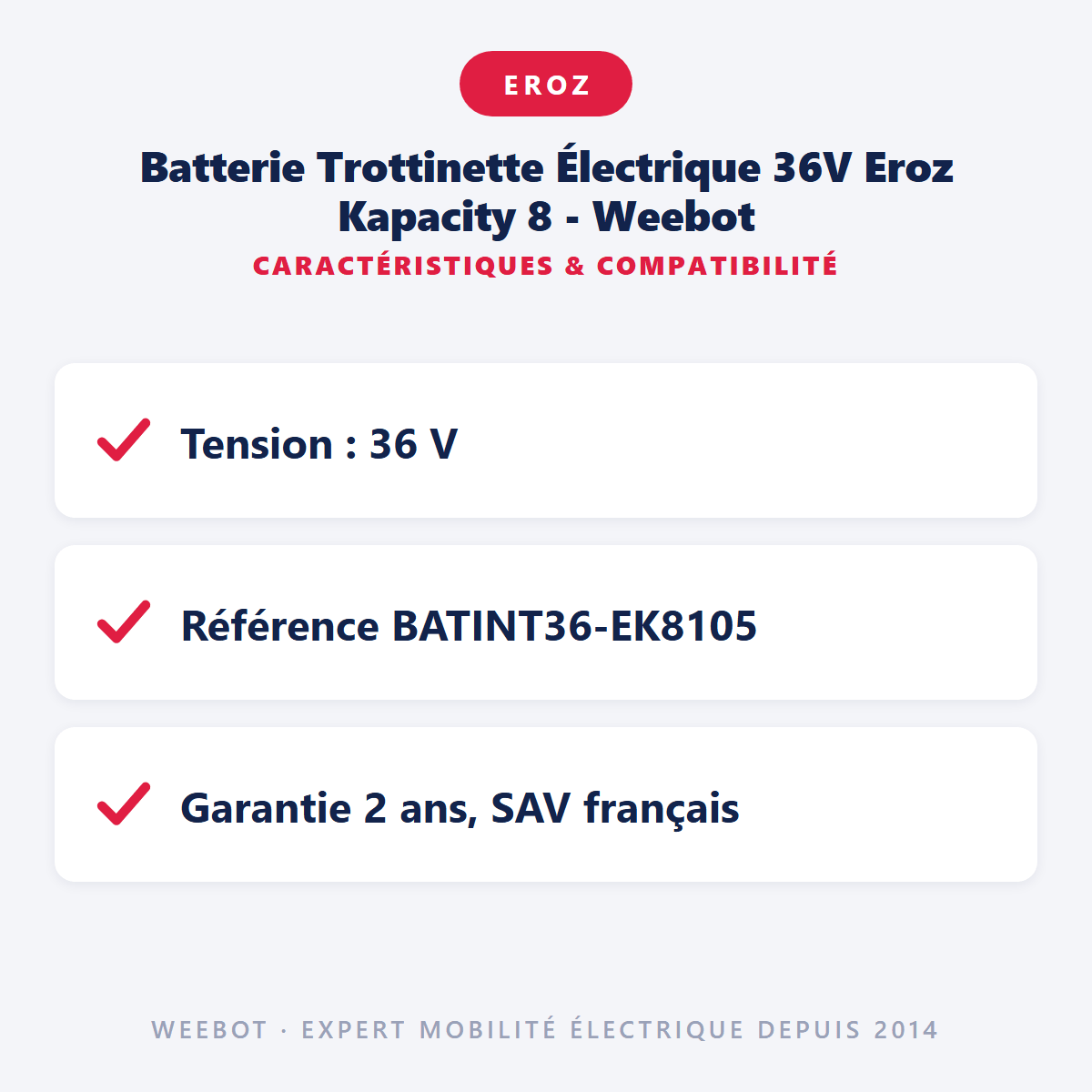 Batterie Trottinette Électrique 36V Eroz Kapacity 8 - Weebot (Batterie Uniquement) - Weebot