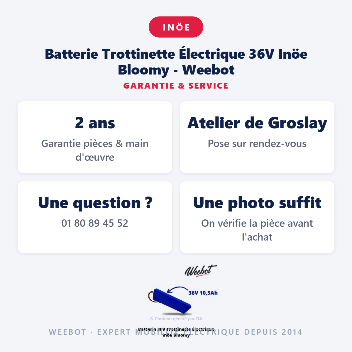 Batterie Trottinette Électrique 36V Inöe Bloomy - Weebot : garantie 2 ans et service après-vente