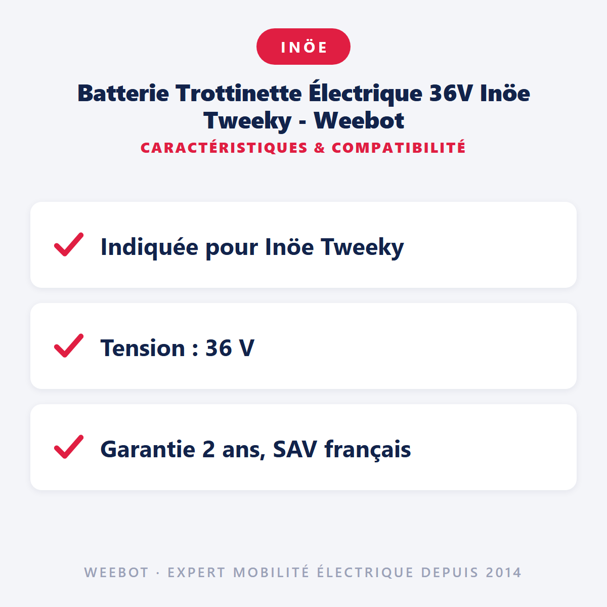 Batterie Trottinette Électrique 36V Inöe Tweeky - Weebot : caractéristiques et compatibilité