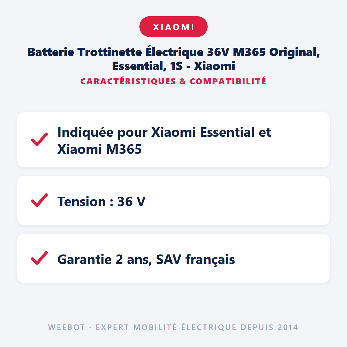 Batterie Trottinette Électrique 36V M365 Original, Essential, 1S - Xiaomi : caractéristiques et compatibilité