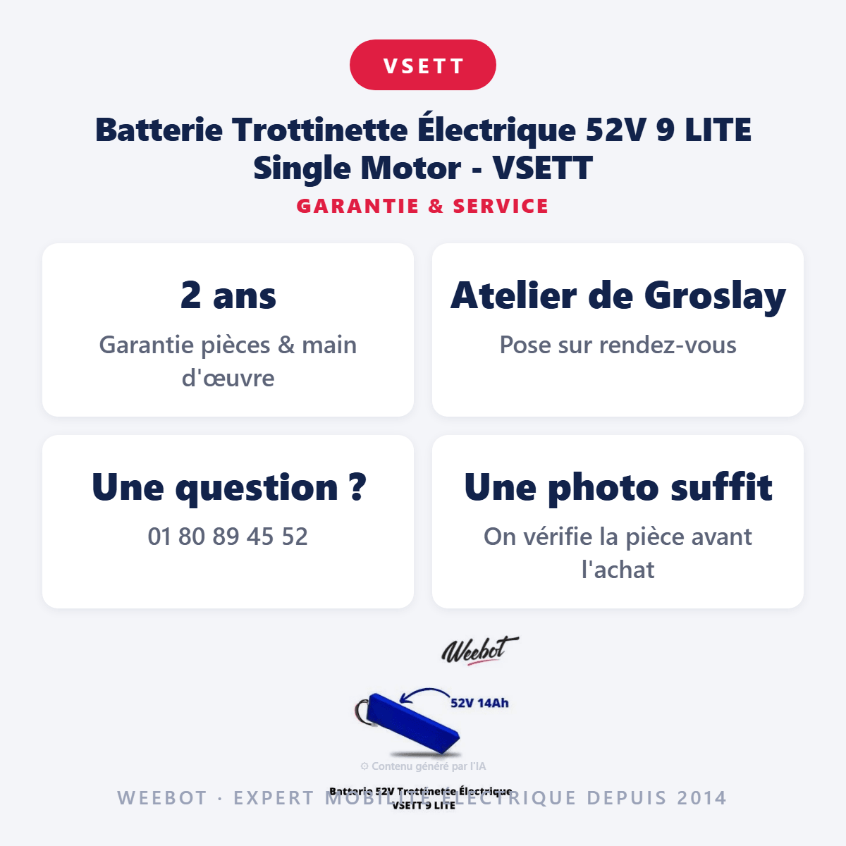 Batterie Trottinette Électrique 52V 9 LITE Single Motor - VSETT (Batterie Uniquement) - Weebot