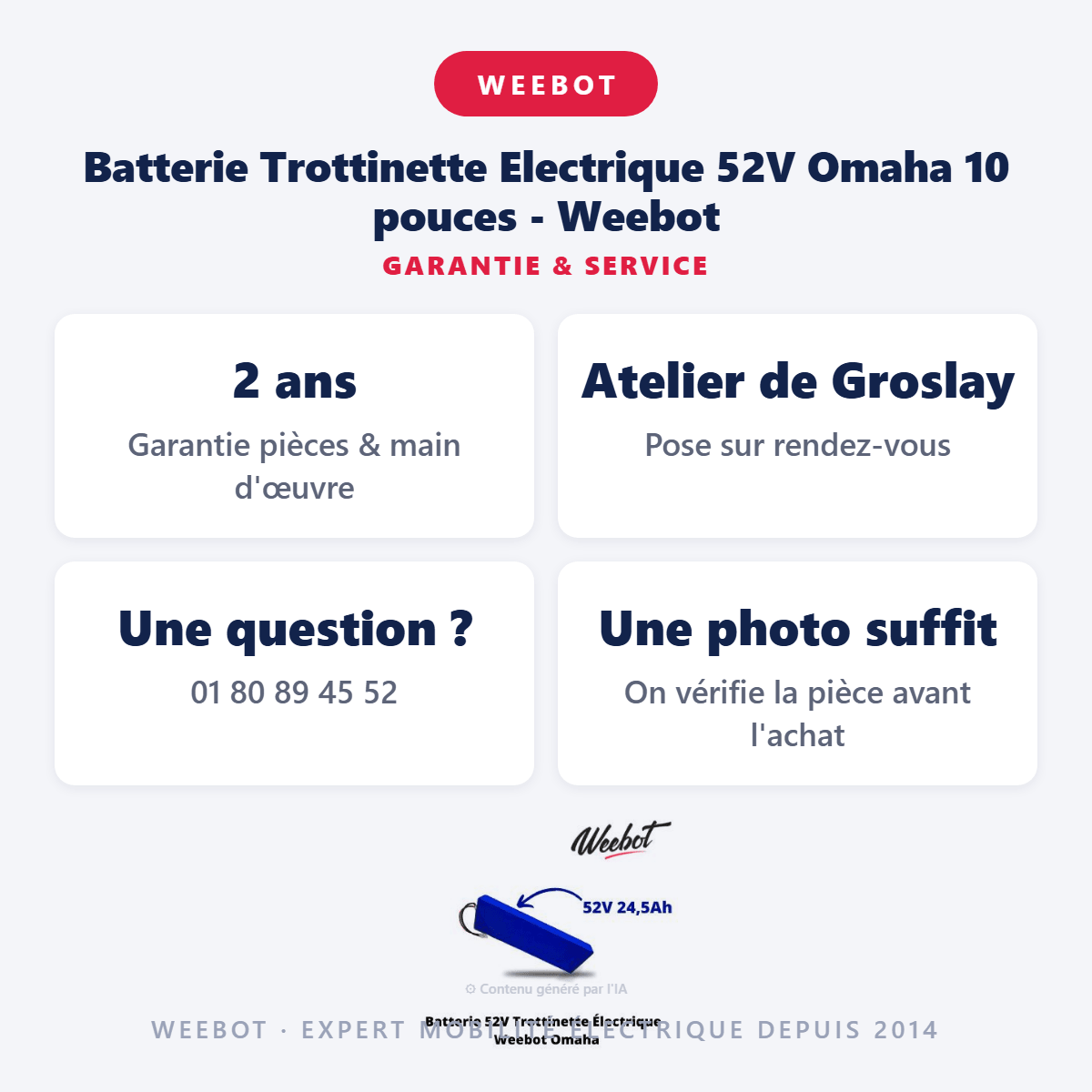 Batterie Trottinette Electrique 52V Omaha 10 pouces - Weebot (Batterie Uniquement) - Weebot