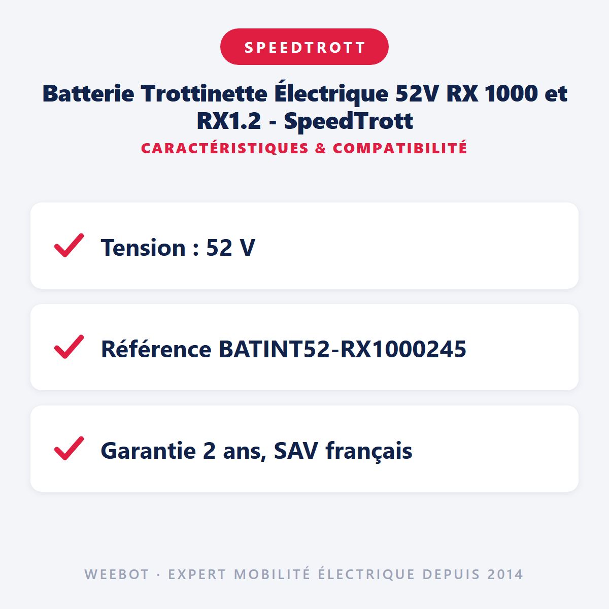 Batterie Trottinette Électrique 52V RX 1000 et RX1.2 - SpeedTrott (Batterie Uniquement) - Weebot
