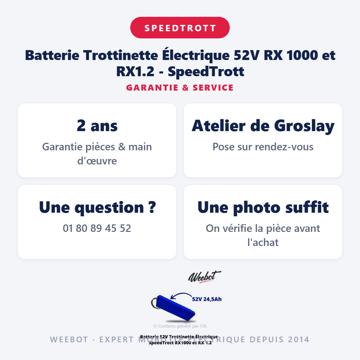 Batterie Trottinette Électrique 52V RX 1000 et RX1.2 - SpeedTrott (Batterie Uniquement) - Weebot