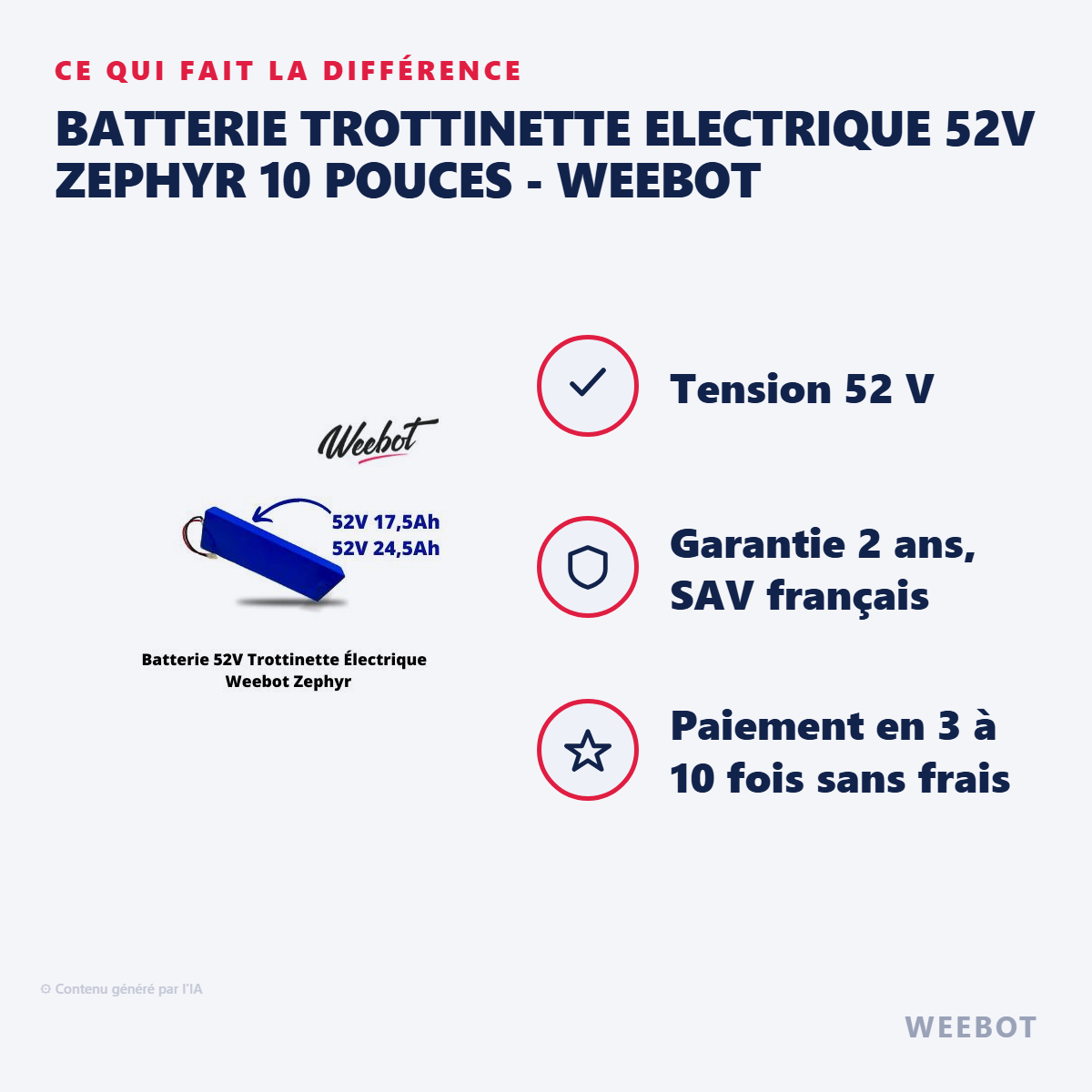 Batterie Trottinette Electrique 52V Zephyr 10 pouces - Weebot : les points forts
