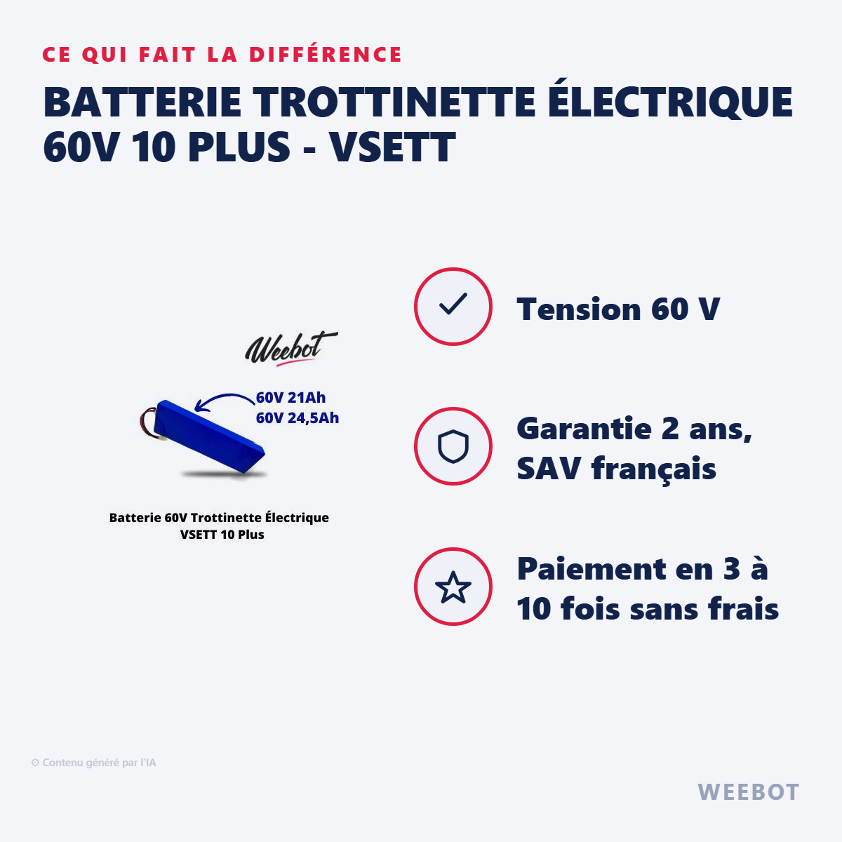 Batterie Trottinette Électrique 60V 10 Plus - VSETT : les points forts