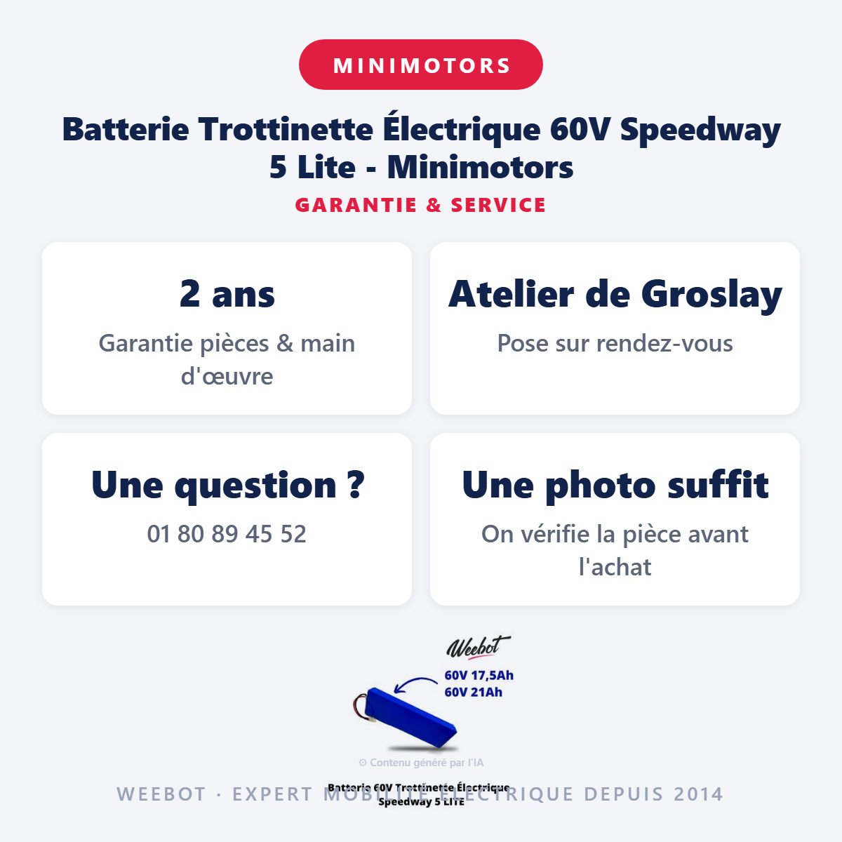 Batterie Trottinette Électrique 60V Speedway 5 Lite - Minimotors : garantie 2 ans et service après-vente