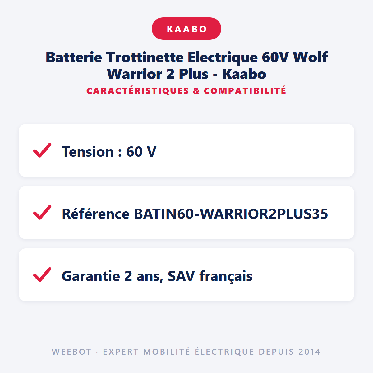 Batterie Trottinette Electrique 60V Wolf Warrior 2 Plus - Kaabo : caractéristiques et compatibilité