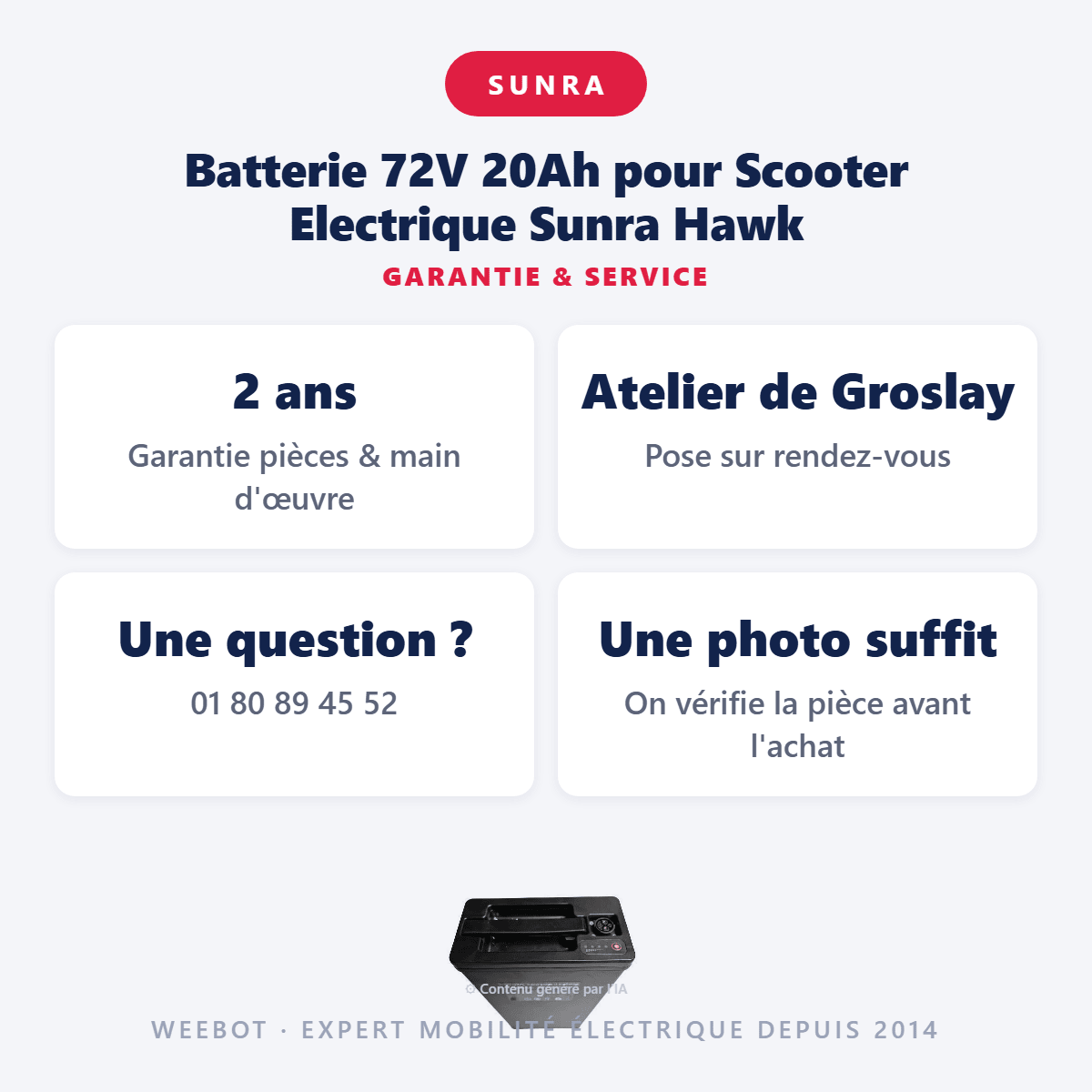 Batterie 72V 20Ah pour Scooter Electrique Sunra Hawk - Weebot