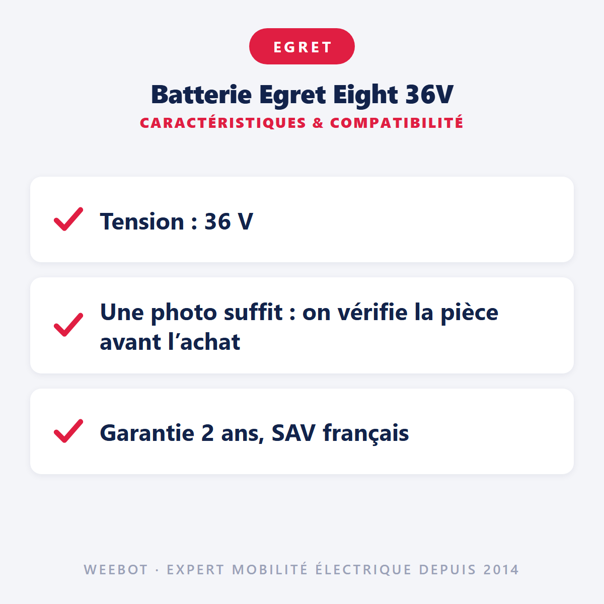 Batterie Egret Eight 36V : caractéristiques et compatibilité