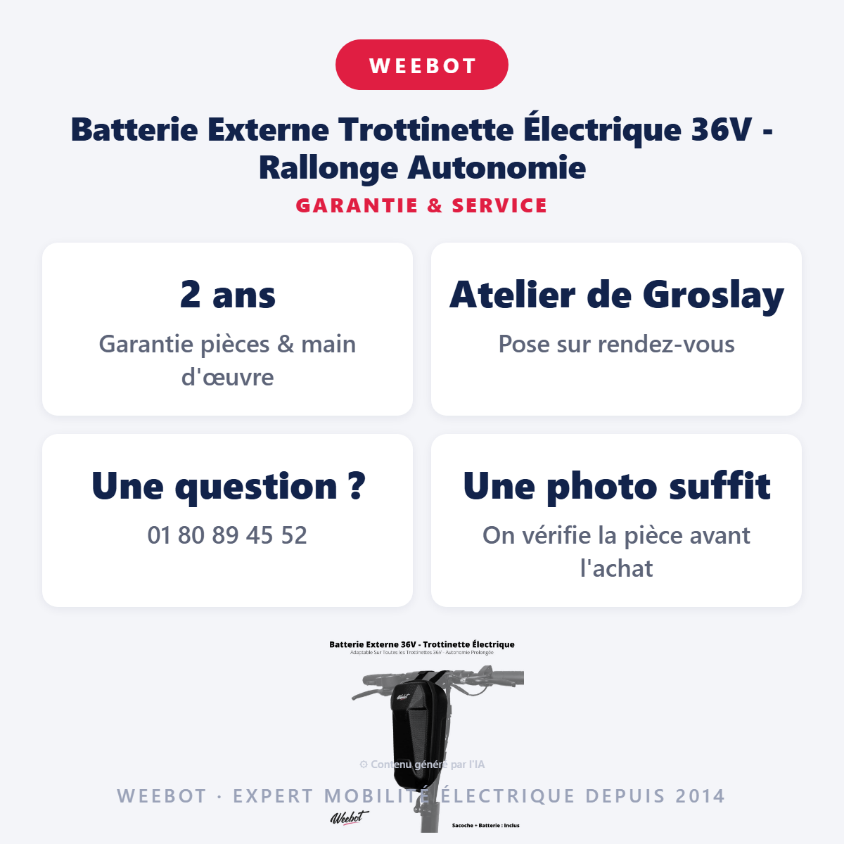 Batterie Externe Trottinette Électrique 36V - Rallonge Autonomie : garantie 2 ans et service après-vente