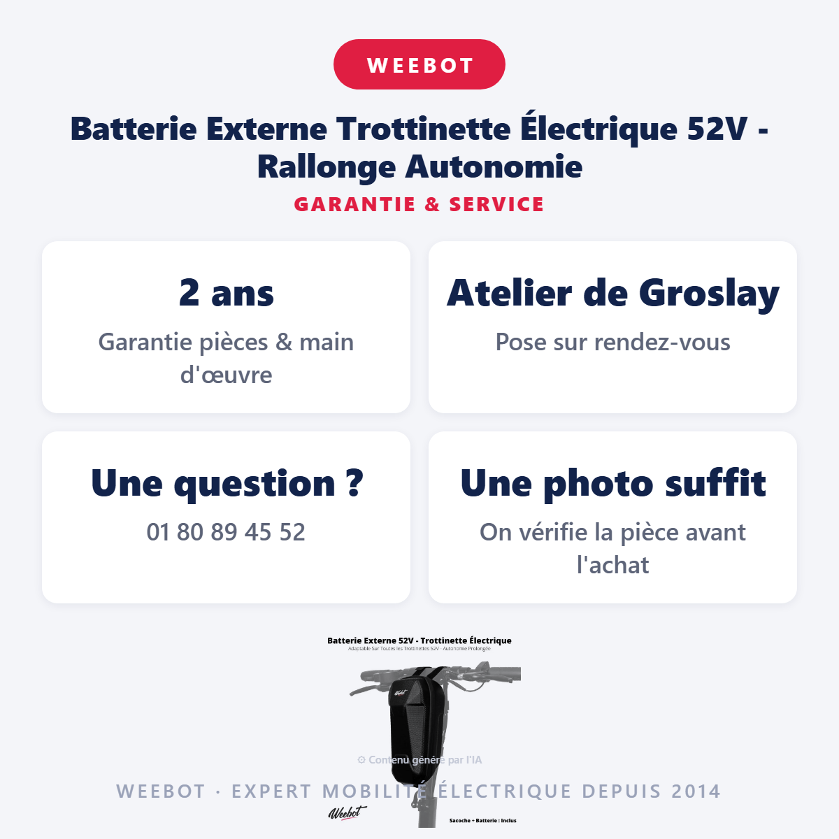 Batterie Externe Trottinette Électrique 52V - Rallonge Autonomie : garantie 2 ans et service après-vente