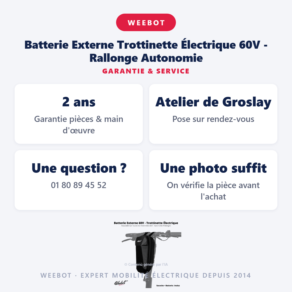 Batterie Externe Trottinette Électrique 60V - Rallonge Autonomie : garantie 2 ans et service après-vente