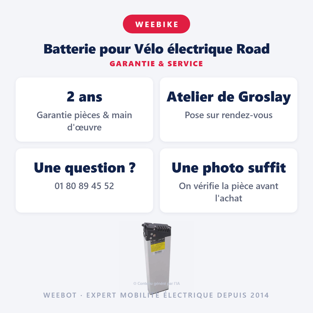 Batterie pour Vélo électrique Road : garantie 2 ans et service après-vente