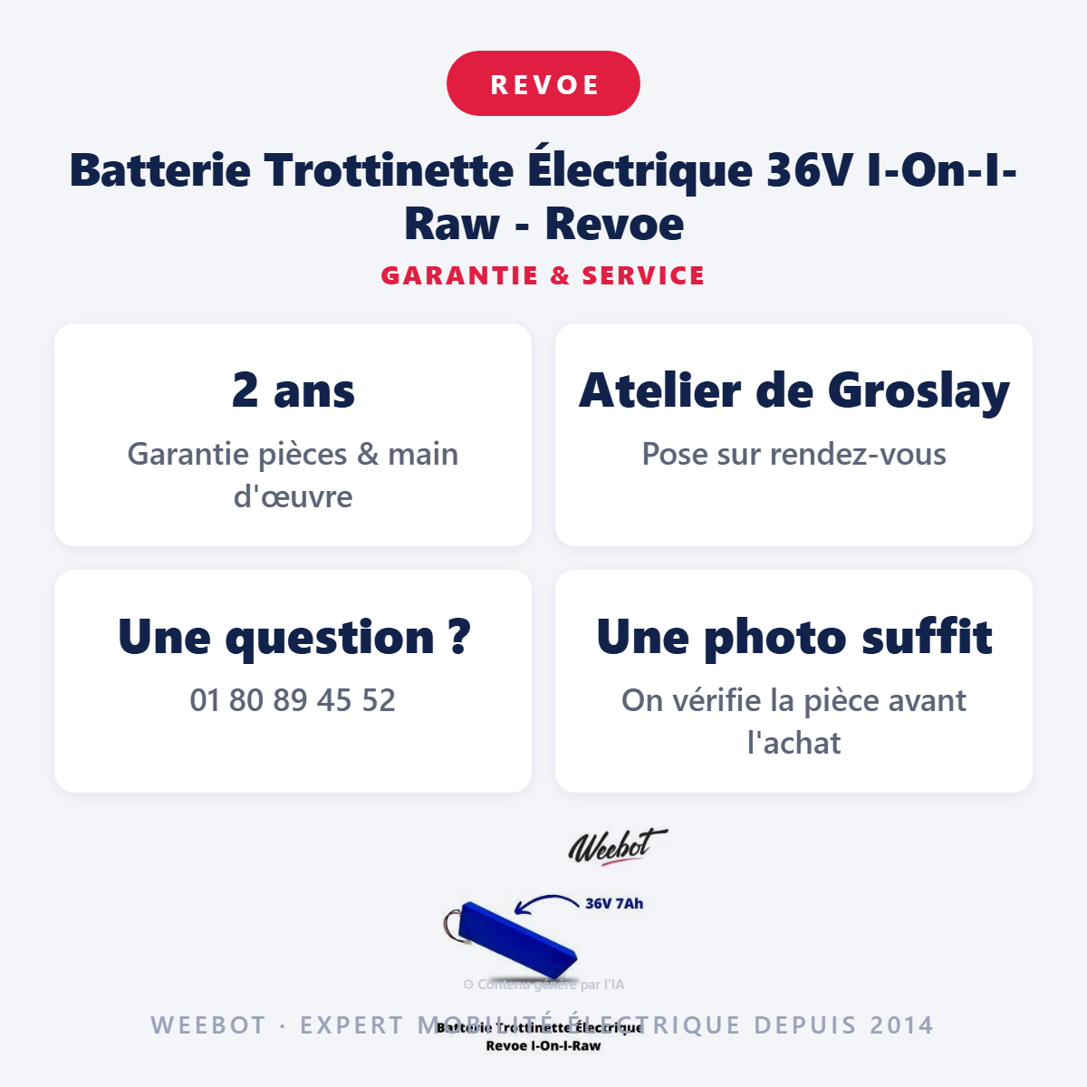 Batterie Trottinette Électrique 36V I-On-I-Raw - Revoe : garantie 2 ans et service après-vente