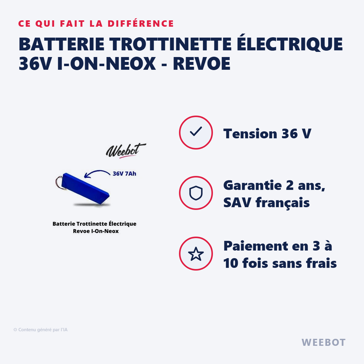 Batterie Trottinette Électrique 36V I-On-Neox - Revoe : les points forts
