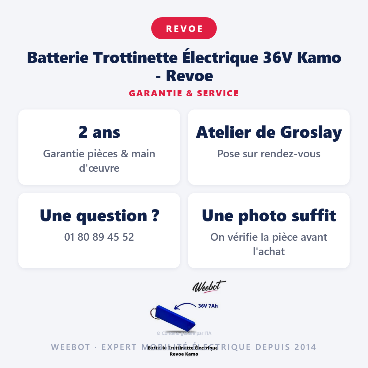Batterie Trottinette Électrique 36V Kamo - Revoe : garantie 2 ans et service après-vente
