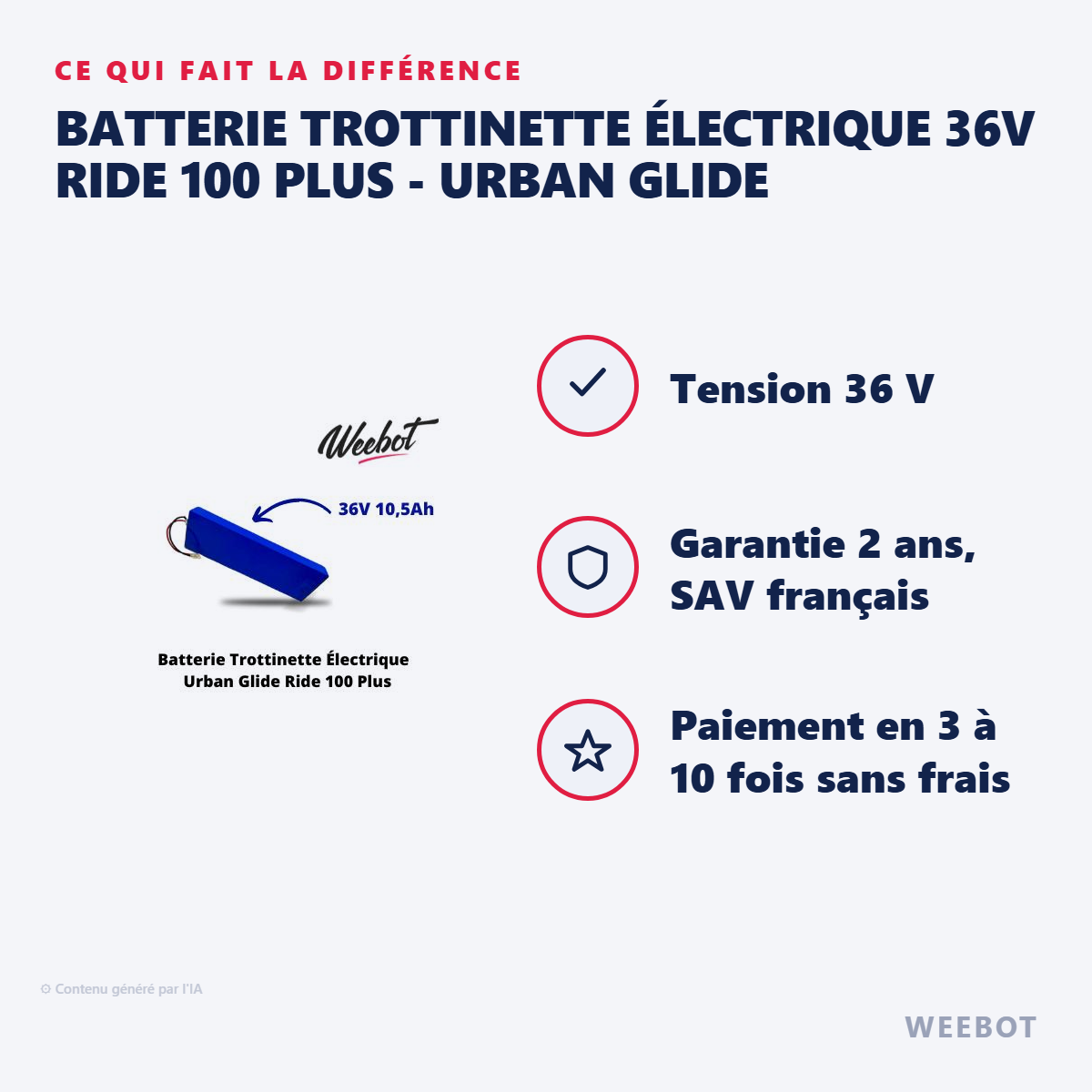 Batterie Trottinette Électrique 36V Ride 100 Plus - Urban Glide : les points forts