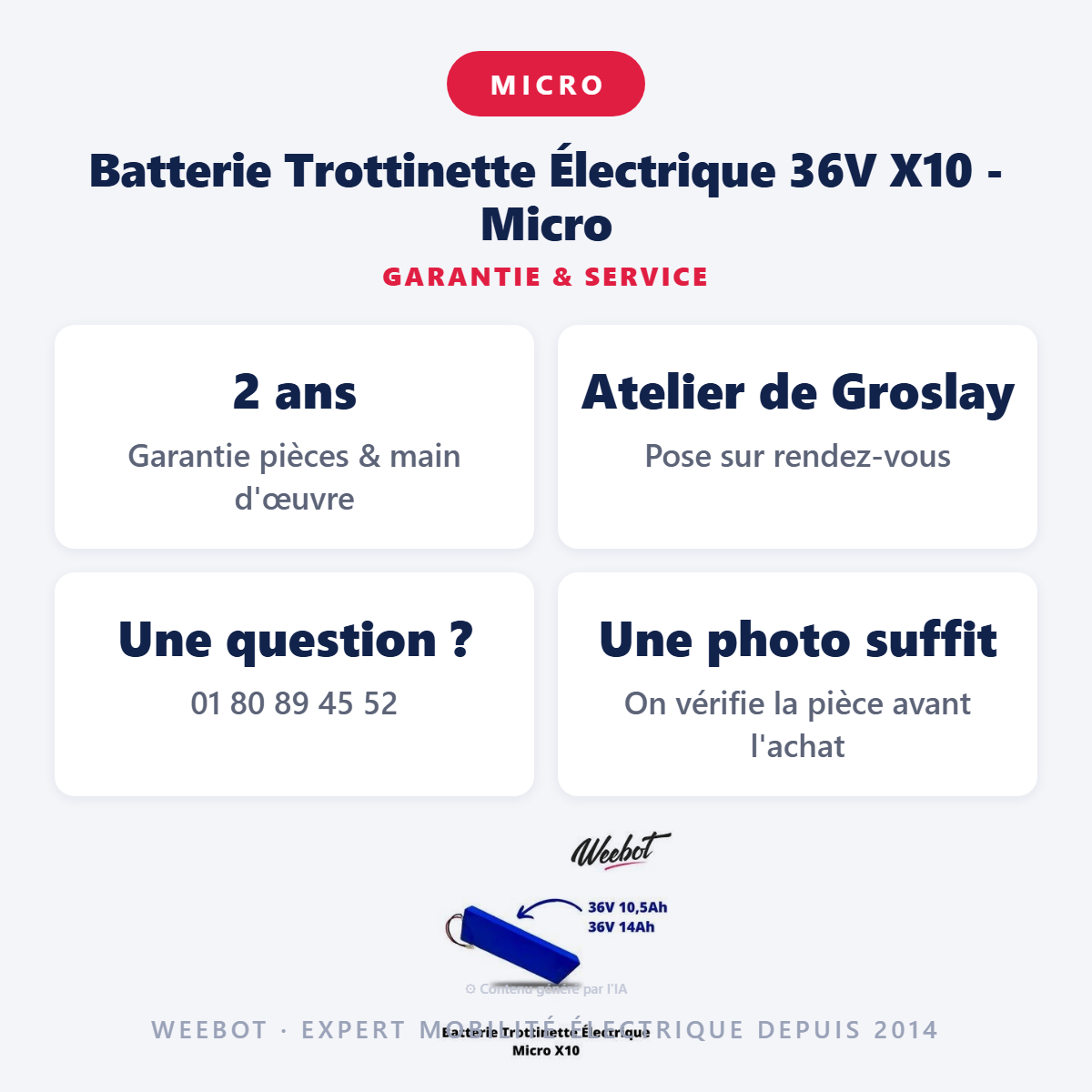 Batterie Trottinette Électrique 36V X10 - Micro : garantie 2 ans et service après-vente
