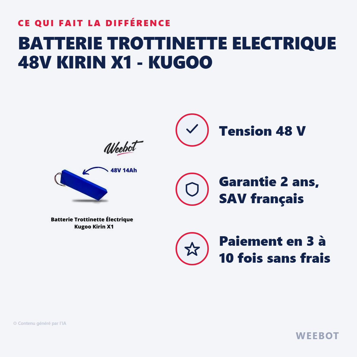 Batterie Trottinette Electrique 48V Kirin X1 - Kugoo : les points forts