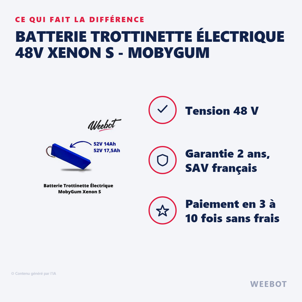 Batterie Trottinette Électrique 48V Xenon S - MobyGum : les points forts