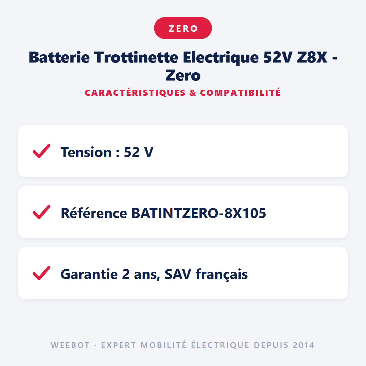 Batterie Trottinette Electrique 52V Z8X - Zero : caractéristiques et compatibilité