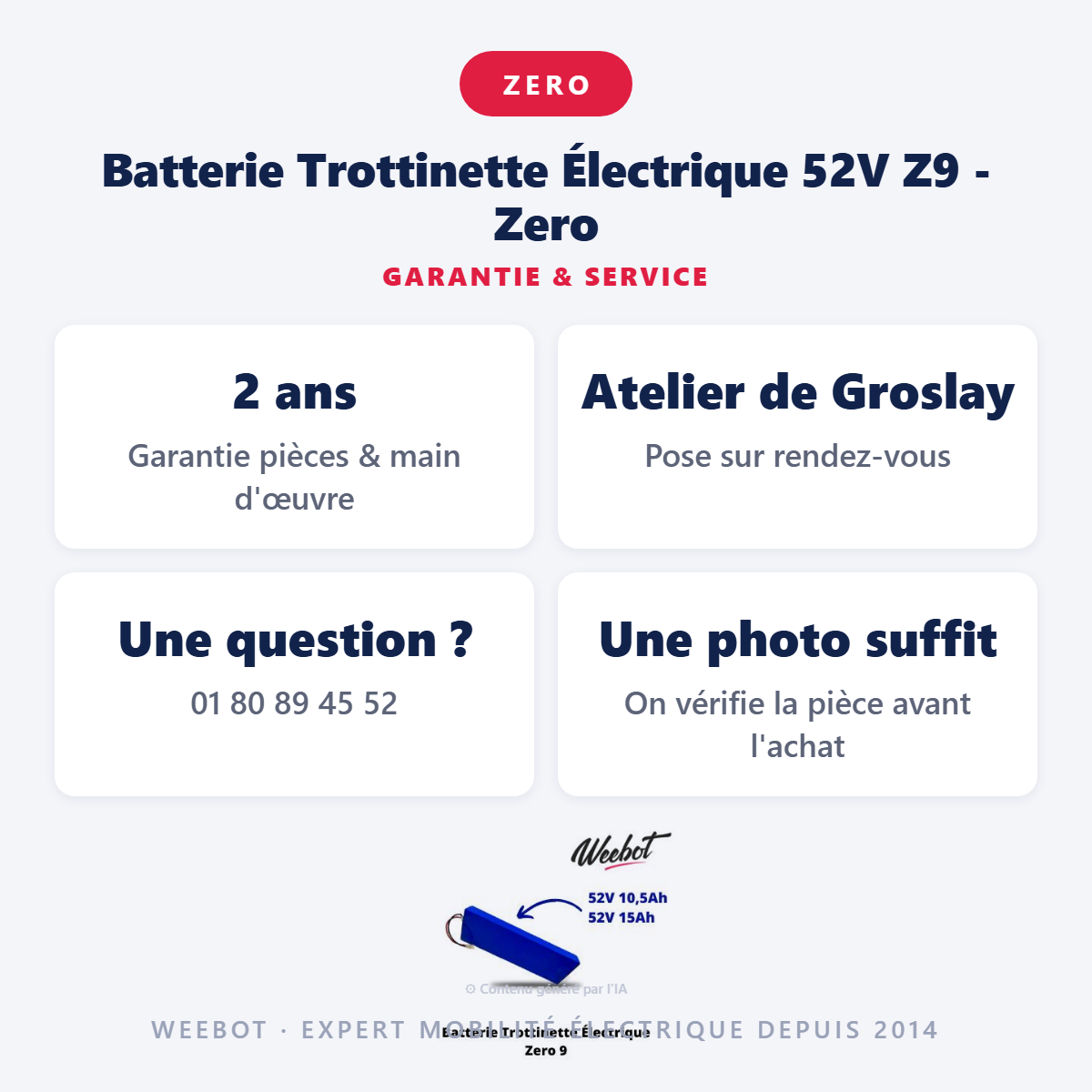 Batterie Trottinette Électrique 52V Z9 - Zero : garantie 2 ans et service après-vente