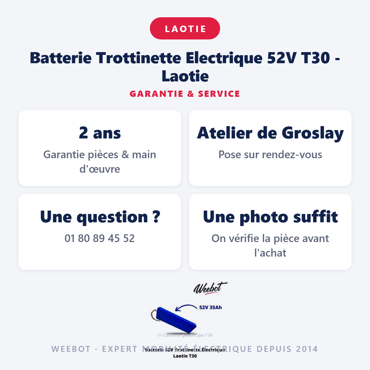 Batterie Trottinette Electrique 52V T30 - Laotie : garantie 2 ans et service après-vente