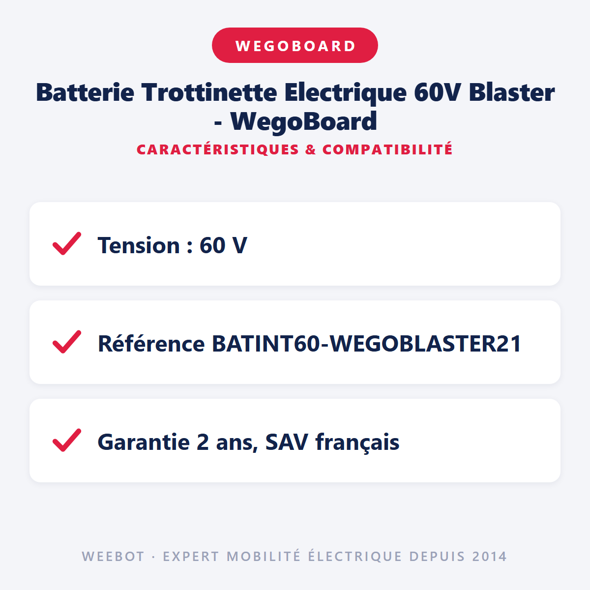 Batterie Trottinette Electrique 60V Blaster - WegoBoard : caractéristiques et compatibilité