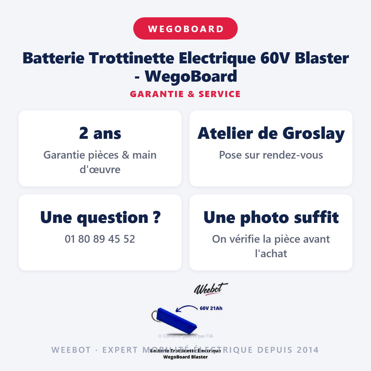 Batterie Trottinette Electrique 60V Blaster - WegoBoard : garantie 2 ans et service après-vente