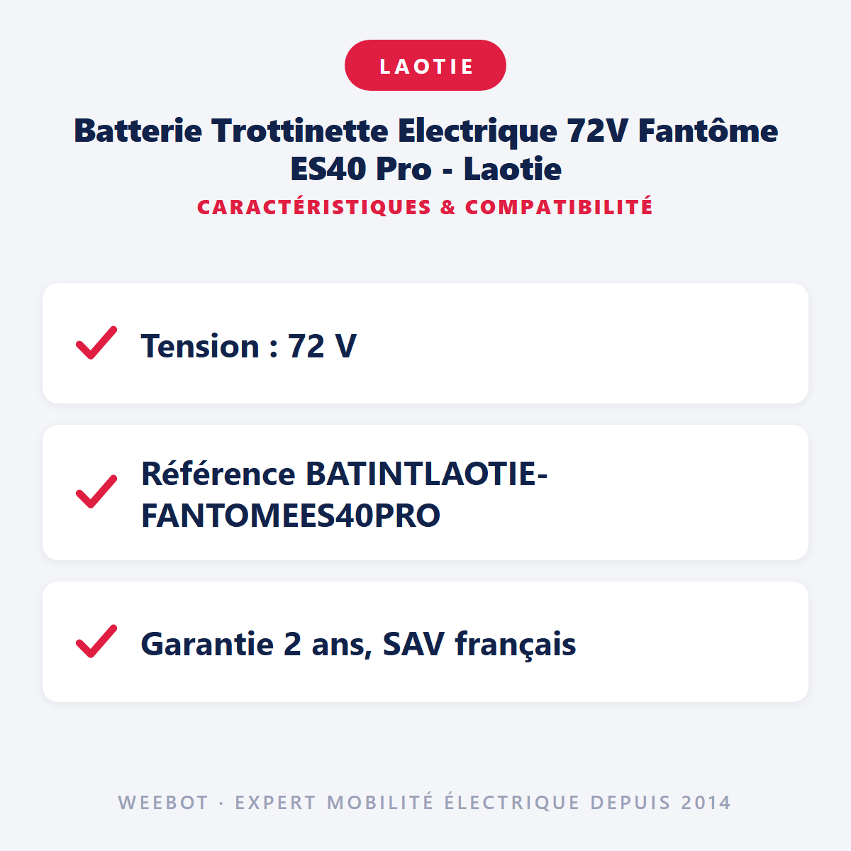 Batterie Trottinette Electrique 72V Fantôme ES40 Pro - Laotie : caractéristiques et compatibilité