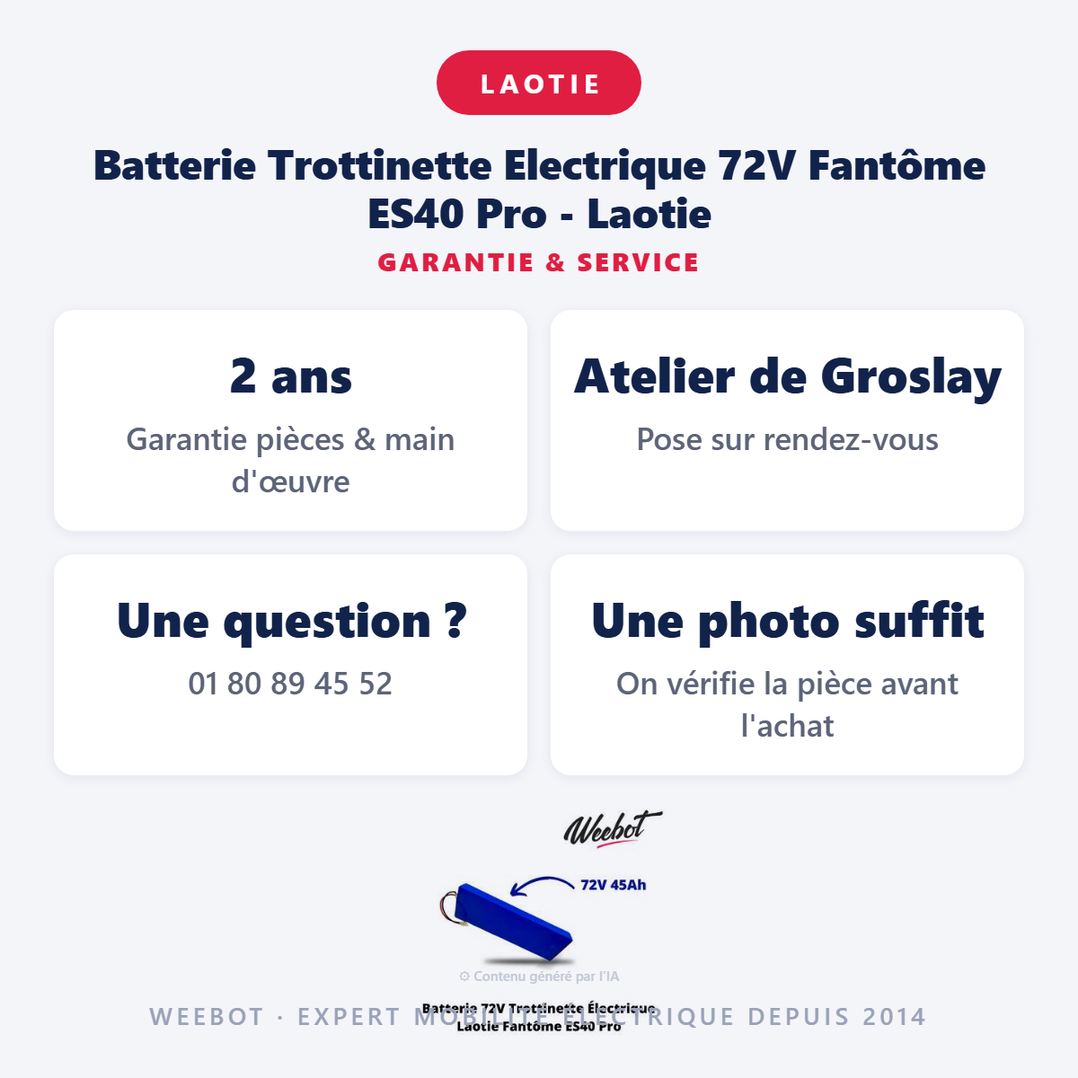 Batterie Trottinette Electrique 72V Fantôme ES40 Pro - Laotie : garantie 2 ans et service après-vente