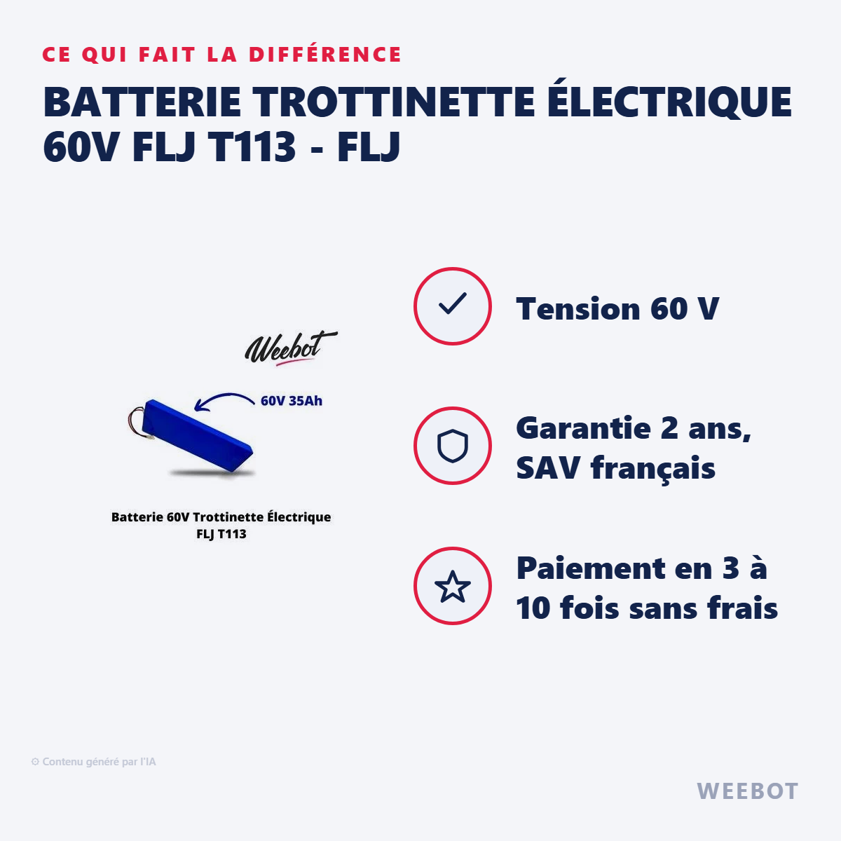 Batterie Trottinette Électrique 60V FLJ T113 - FLJ : les points forts