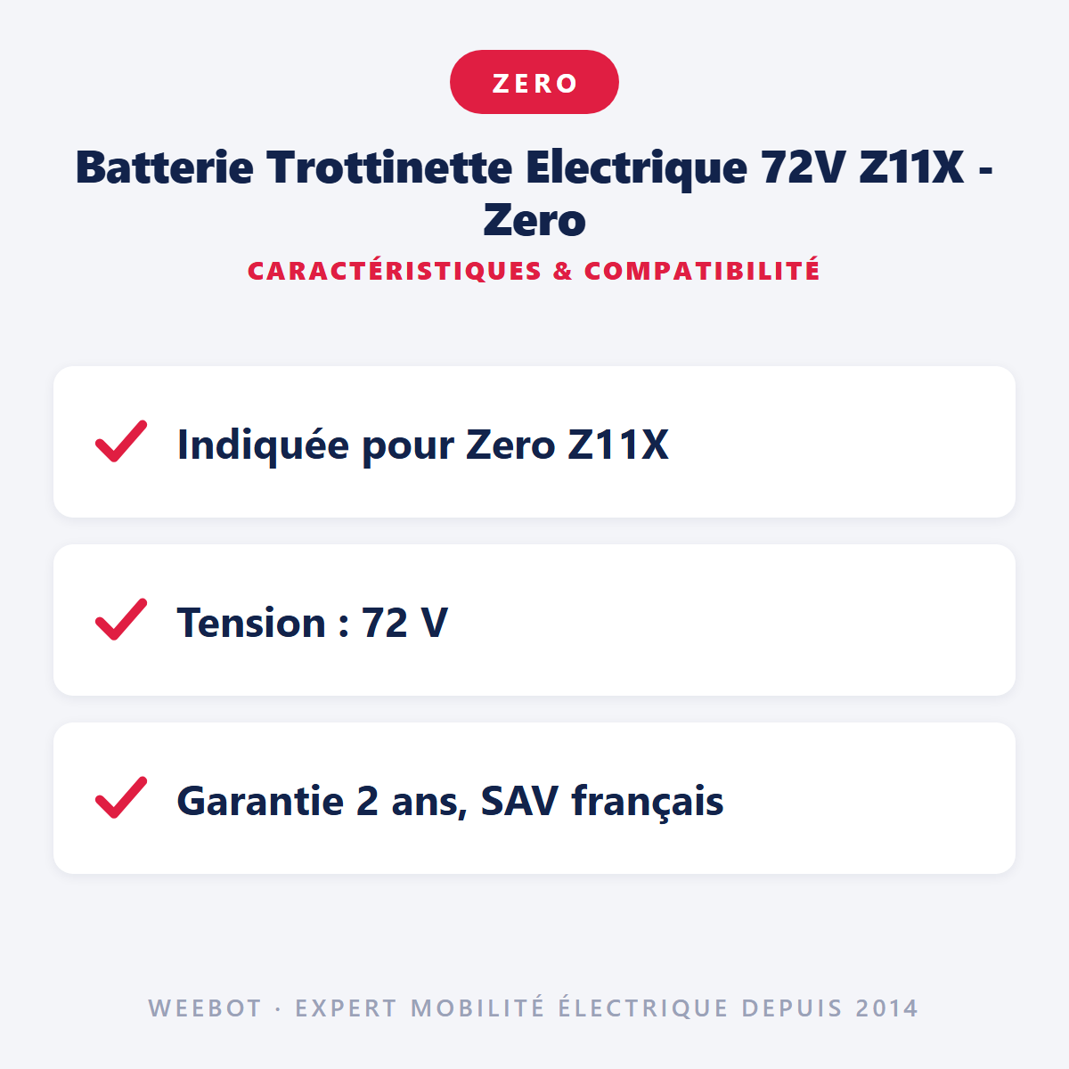 Batterie Trottinette Electrique 72V Z11X - Zero : caractéristiques et compatibilité