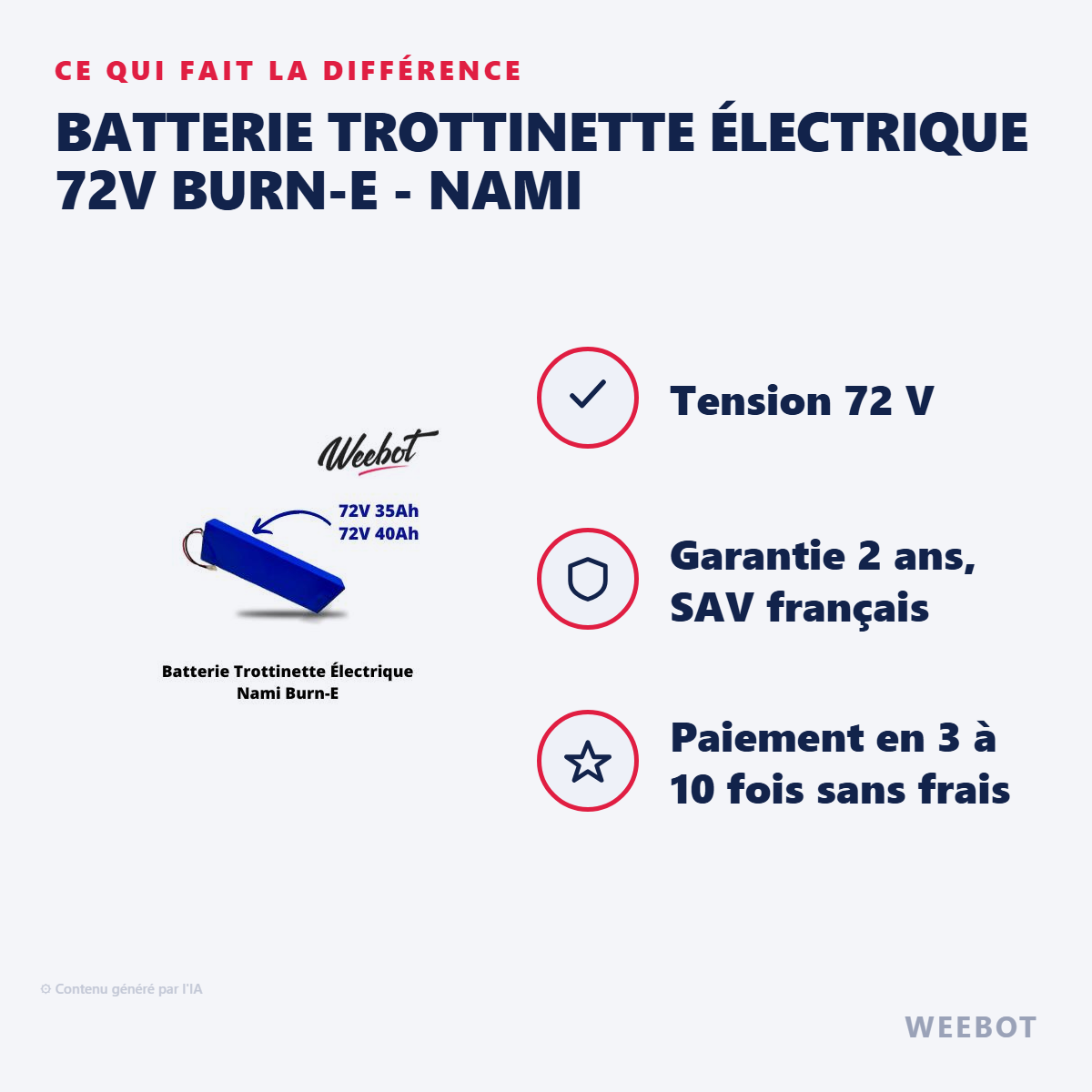 Batterie Trottinette Électrique 72V Burn-E - Nami : les points forts