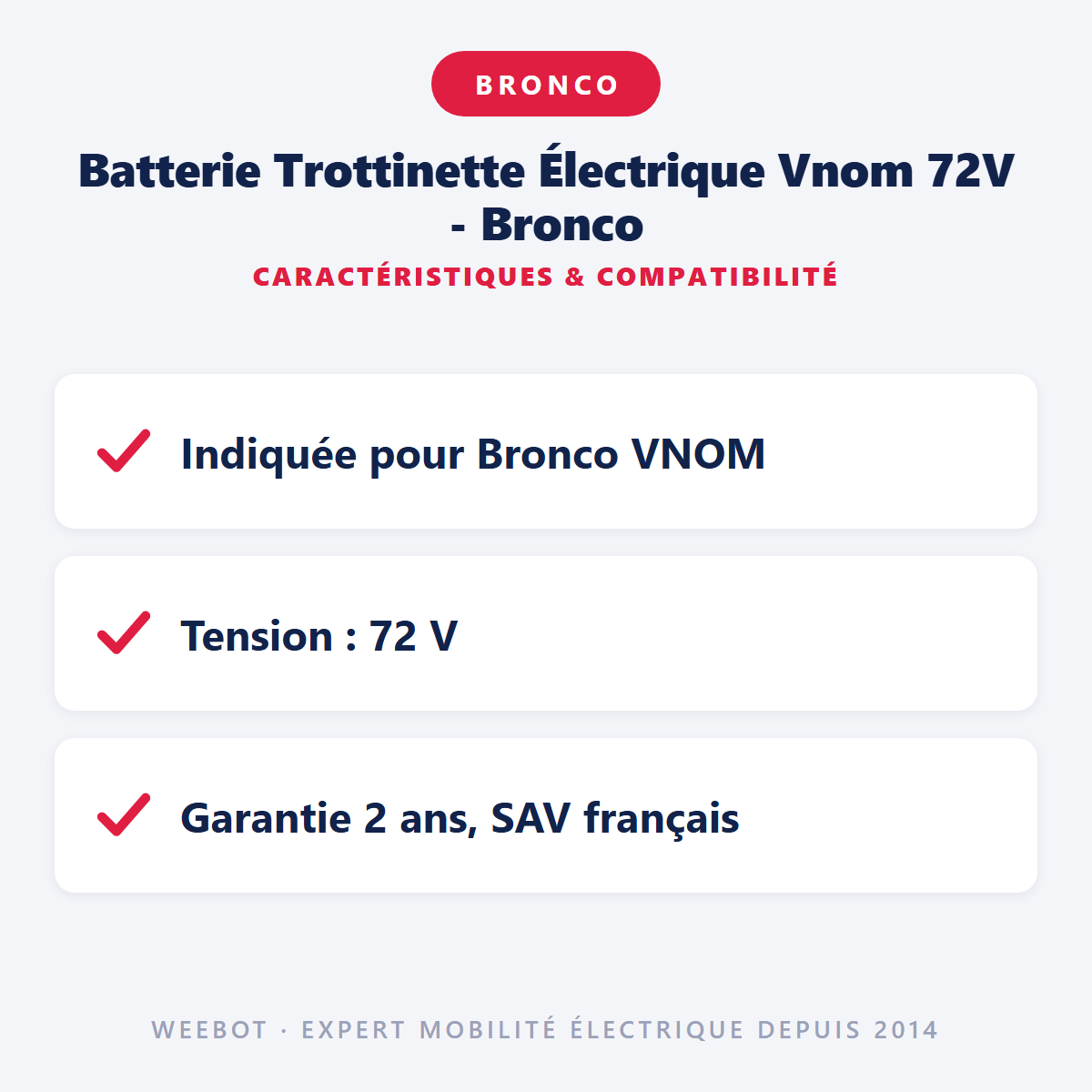 Batterie Trottinette Électrique Vnom 72V - Bronco : caractéristiques et compatibilité