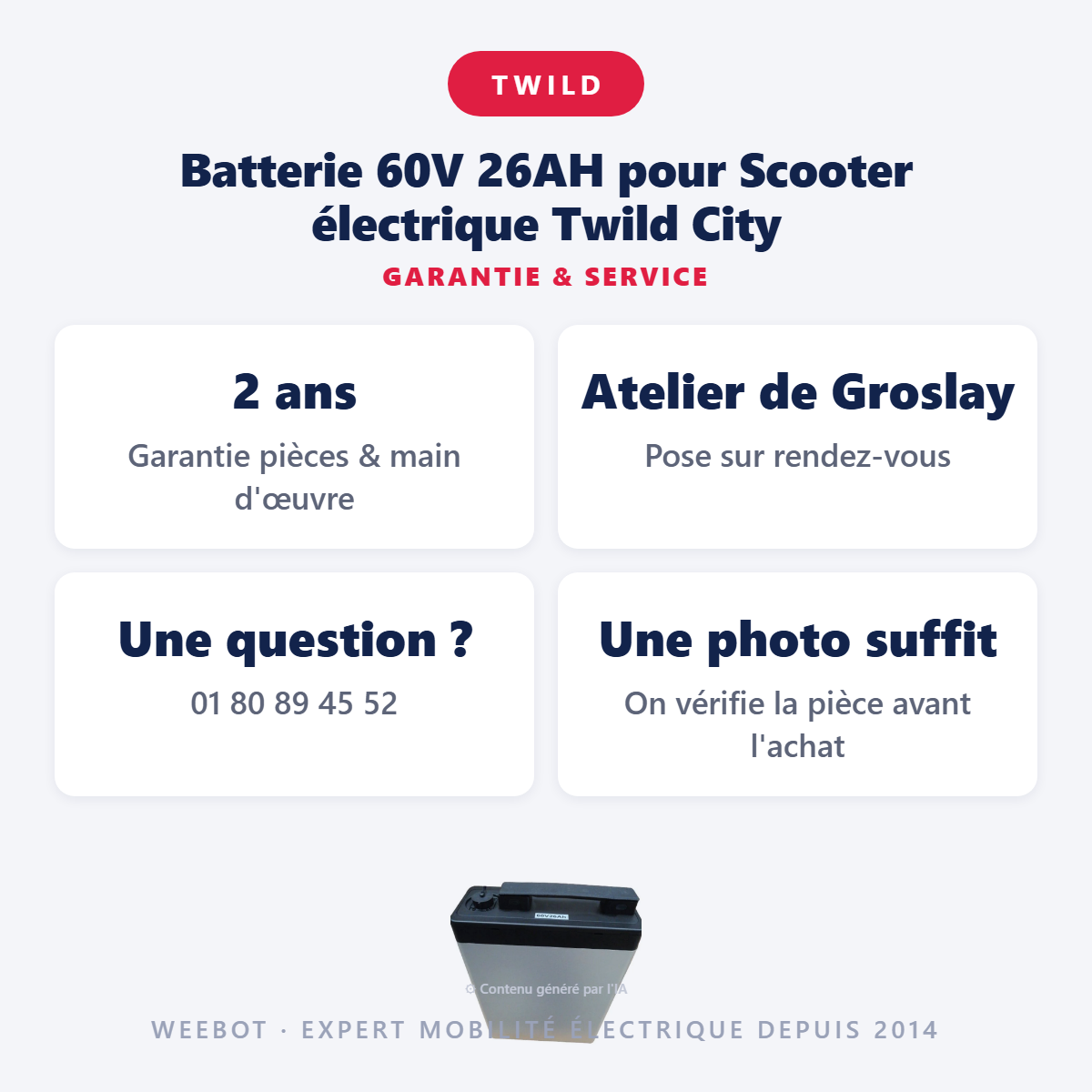 Batterie 60V 26AH pour Scooter électrique Twild City : garantie 2 ans et service après-vente