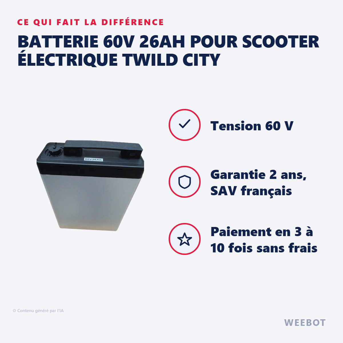 Batterie 60V 26AH pour Scooter électrique Twild City : les points forts