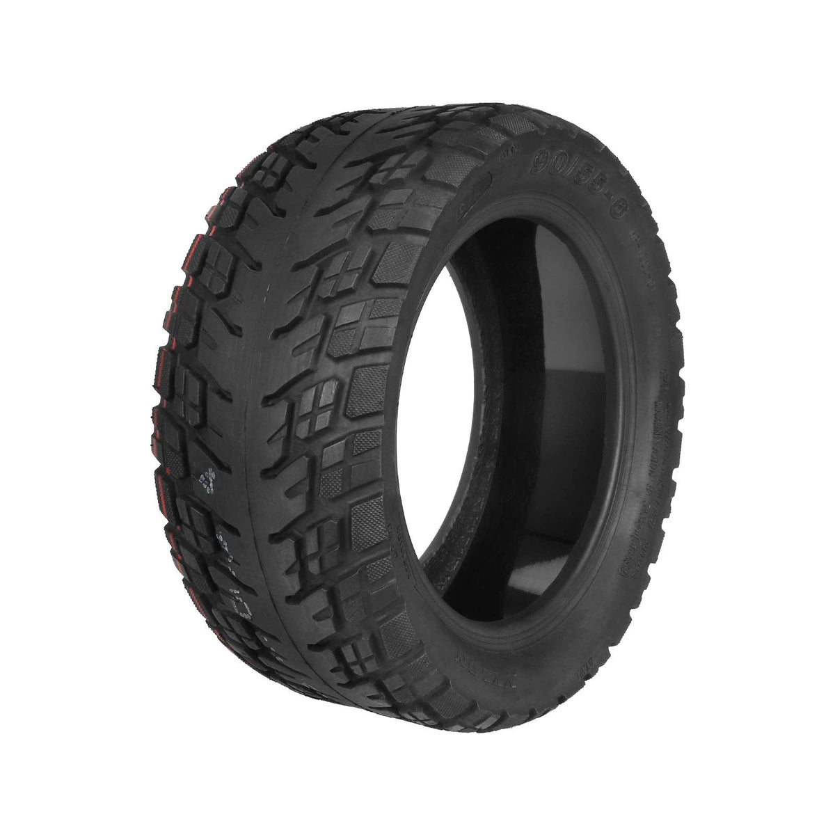 Pneu tubeless tout-terrain 10 pouces 90/55-6 noir vu de trois-quarts