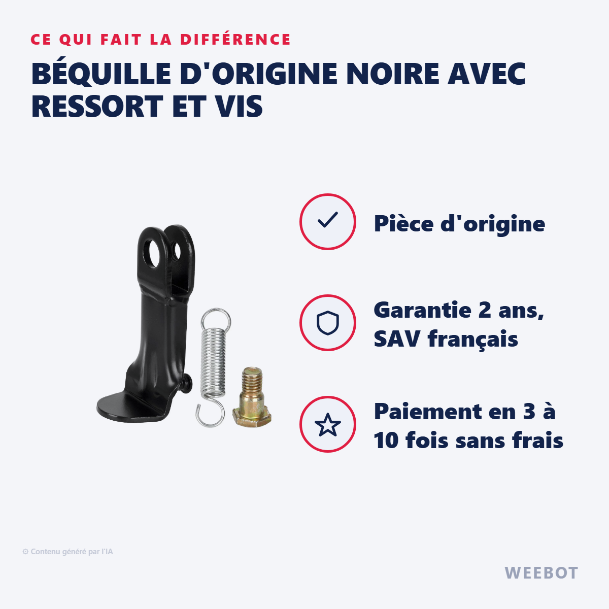 Béquille d'Origine Noire avec Ressort et Vis : les points forts