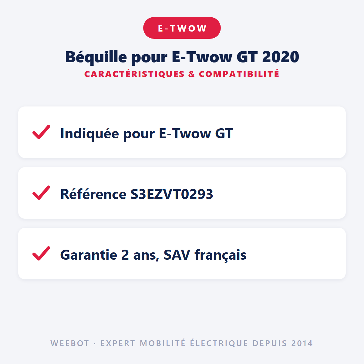 Béquille pour E-Twow GT 2020 : caractéristiques et compatibilité