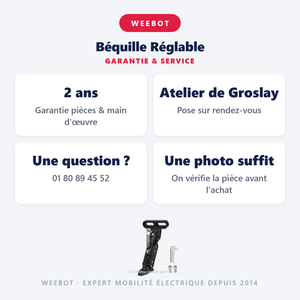 Béquille Réglable : garantie 2 ans et service après-vente