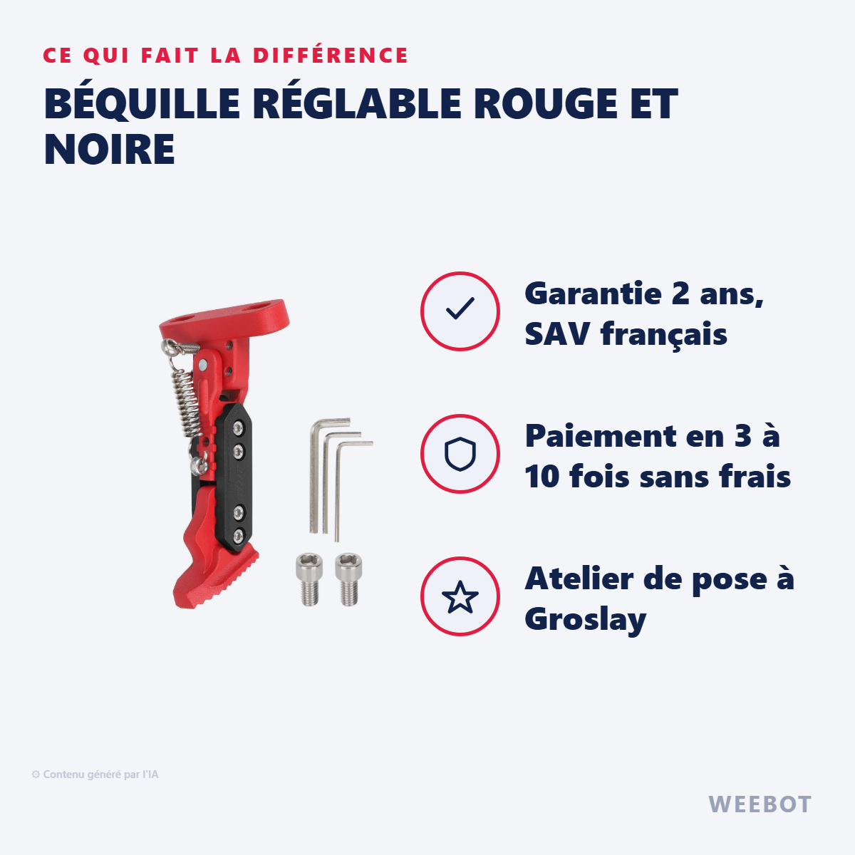 Béquille Réglable Rouge et Noire : les points forts