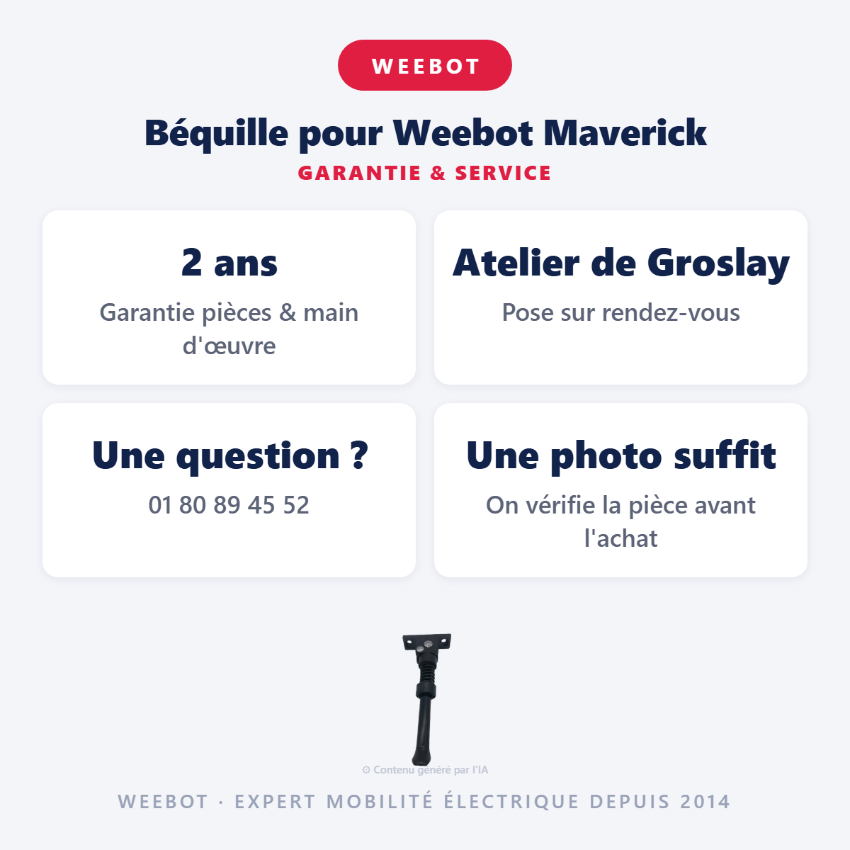 Béquille pour Weebot Maverick : garantie 2 ans et service après-vente