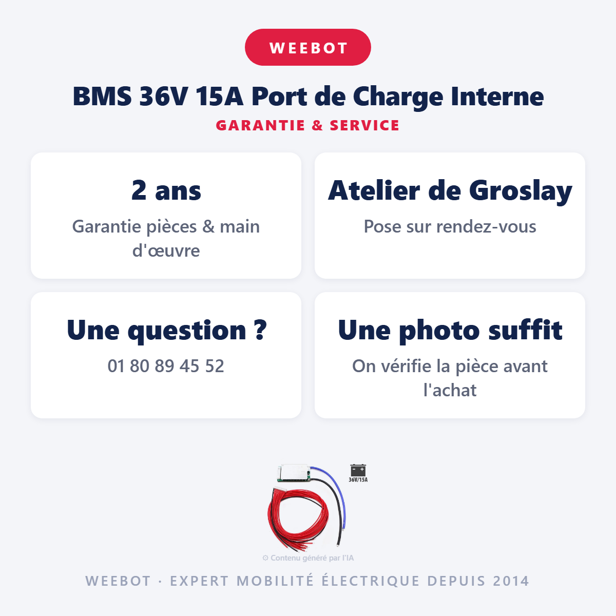 BMS 36V 15A Port de Charge Interne : garantie 2 ans et service après-vente