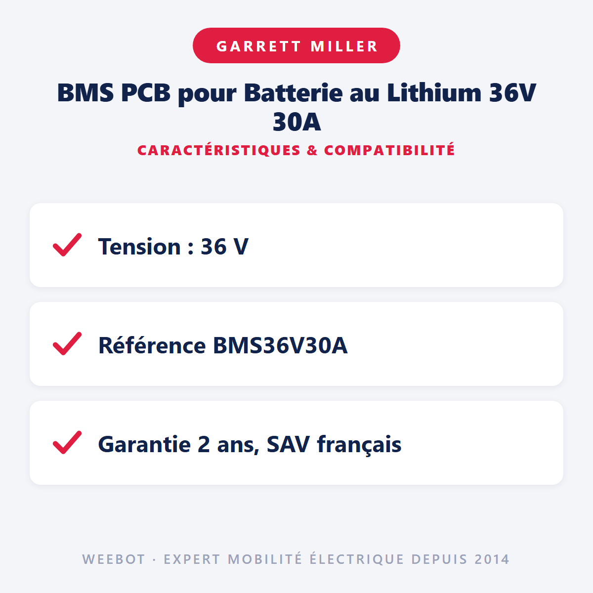 BMS PCB pour Batterie au Lithium 36V 30A - Weebot