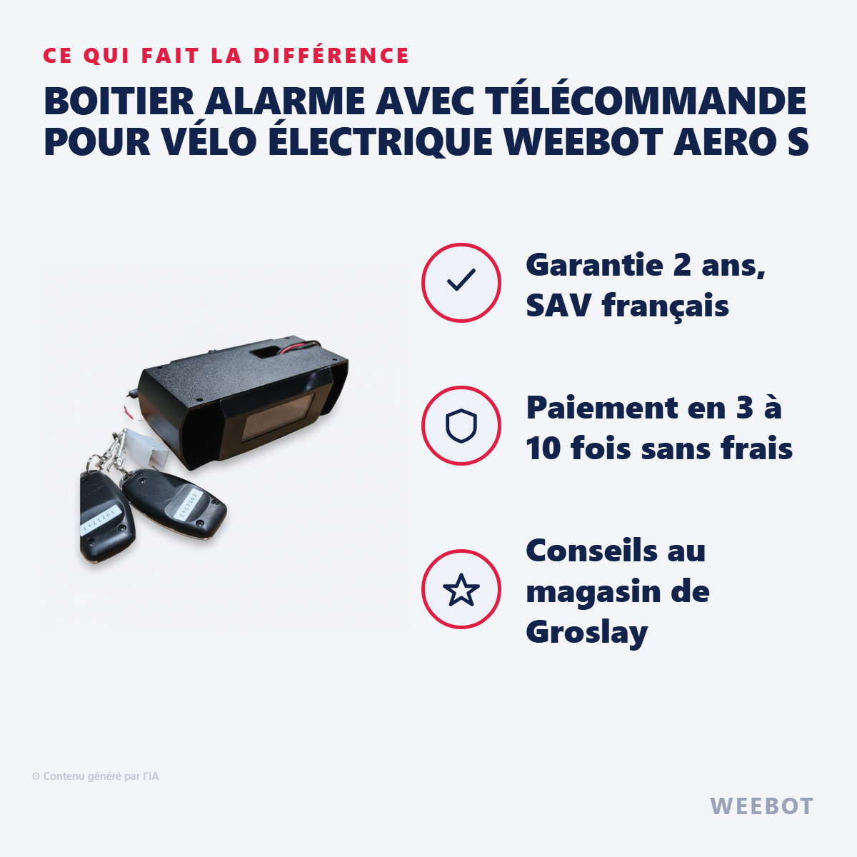 Boitier Alarme avec télécommande pour Vélo Électrique Weebot Aero S : les points forts