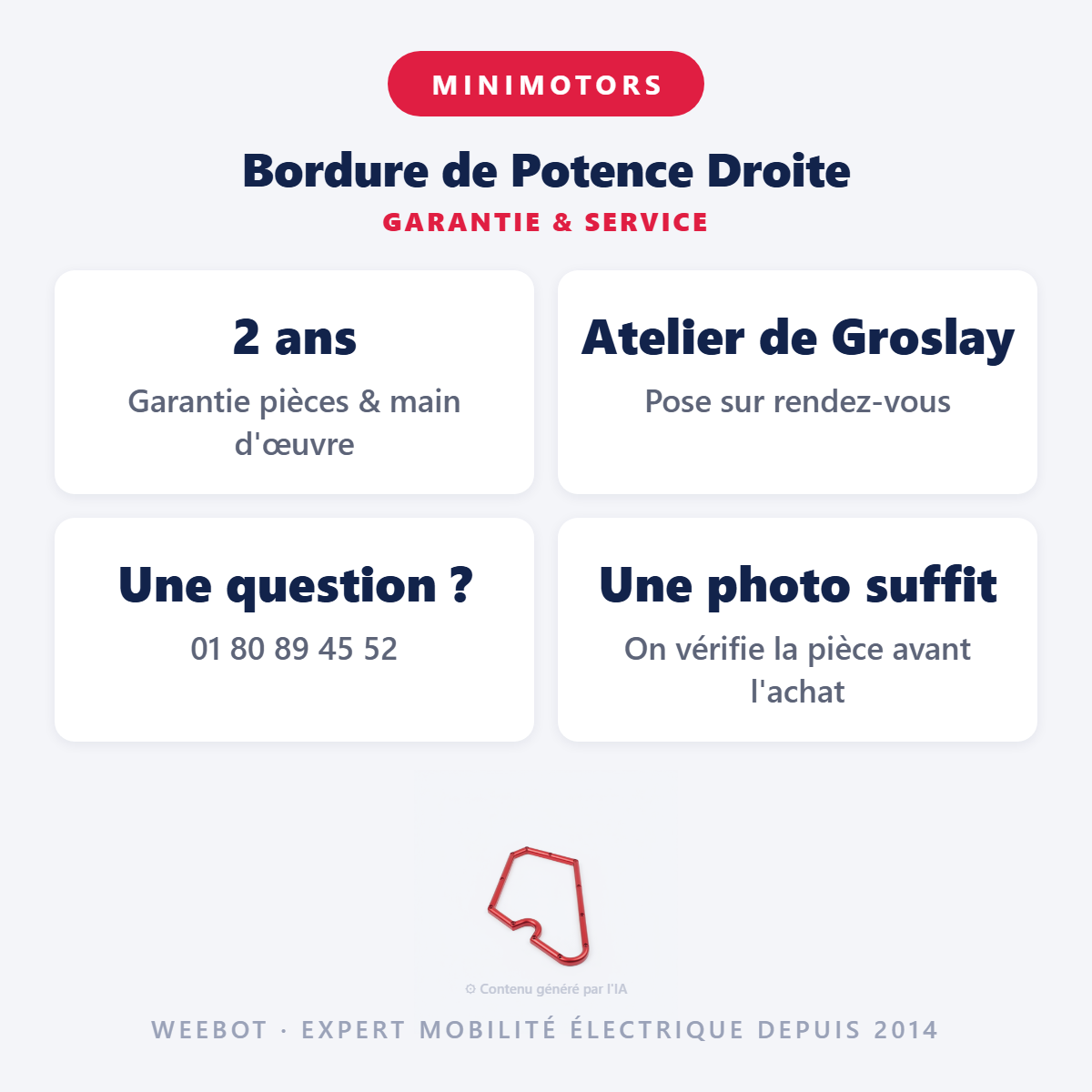 Bordure de Potence Droite : garantie 2 ans et service après-vente