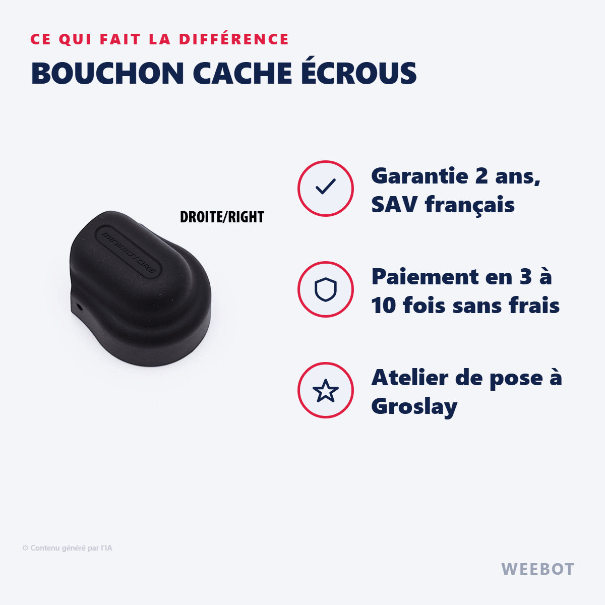Bouchon Cache Écrous pour Trottinette Électrique Dualtron Thunder 2 / 3 AV Droite / AR Gauche - Weebot